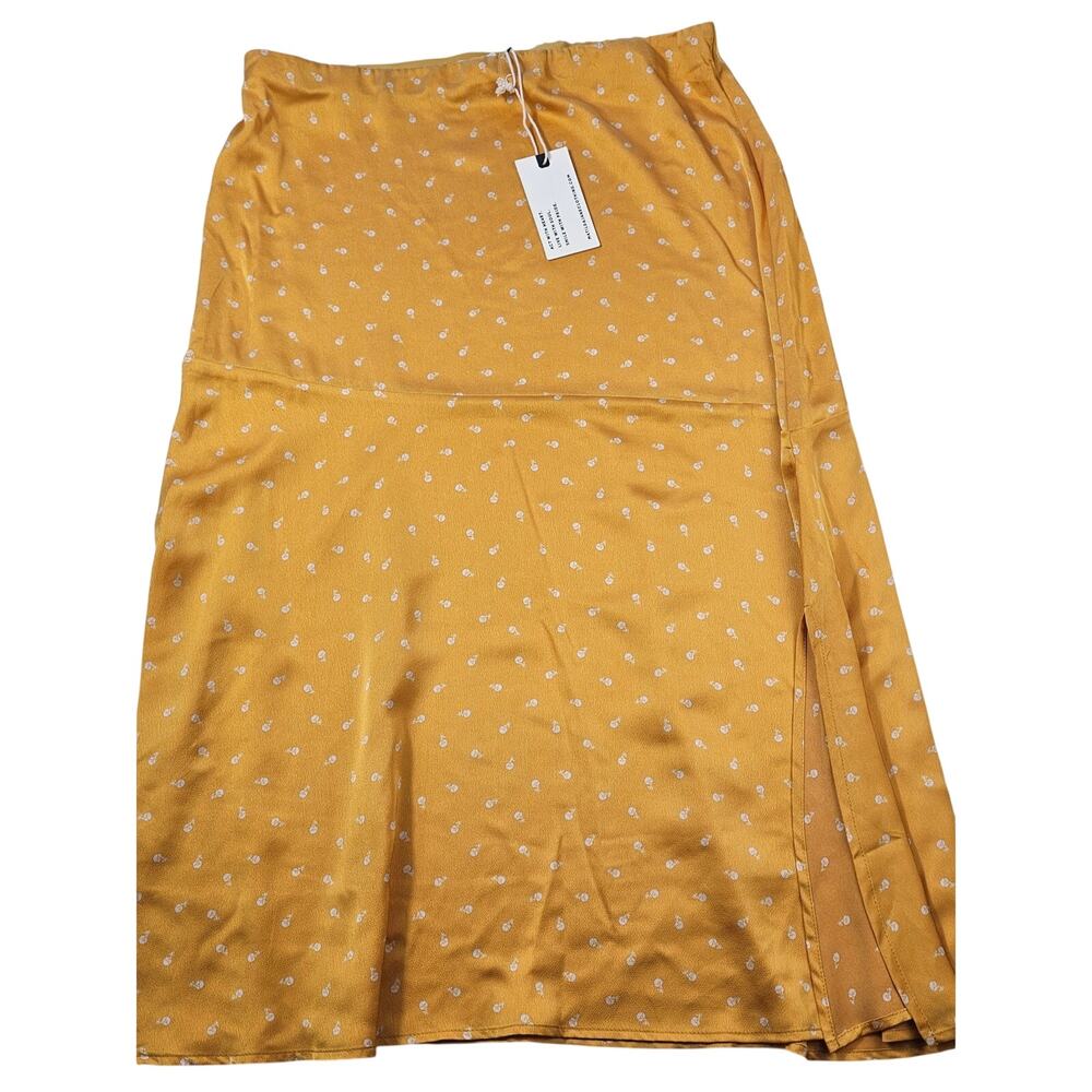 NWT Matild jane floral yellow asymmetrical midi slit skirt elastic waist boho M - Picture 2 of 8